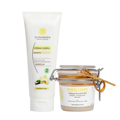 Kit Corpo Naturale: Talasso Scrub ai Sali Marini e Alghe più Crema Idratante nutritiva profumata alla vaniglia